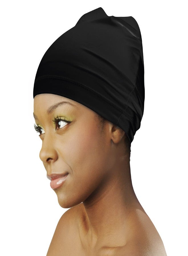 DONNA Real Fit Spandex Cap, Ultra Stretch Hair Cover for Women, Breathable Fabric Headwear Fits, Elastic Sleep Cap for Comfortable Hold, Black, One Size - Image 1